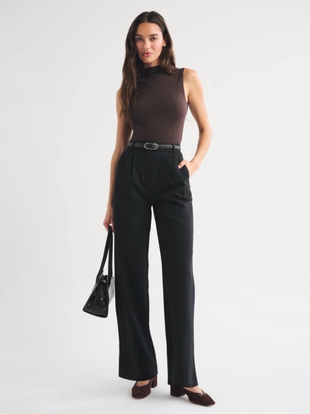 Abercrombie & Fitch Sloane High-Waist, Wide Leg Tailored Pant in Black